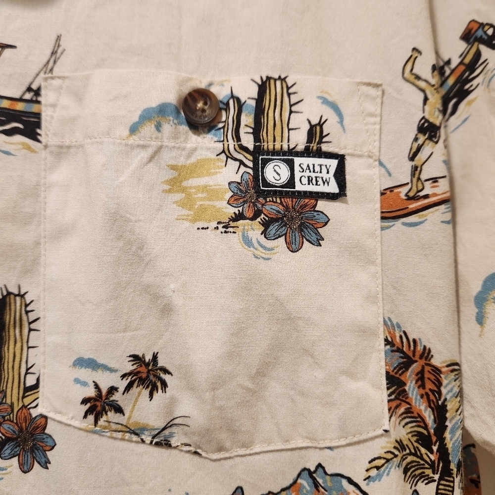 Salty Crew Men’s XL Hawaiian Fishing Shirt Boats Lobsters Surf Tropical Print - Picture 13 of 16